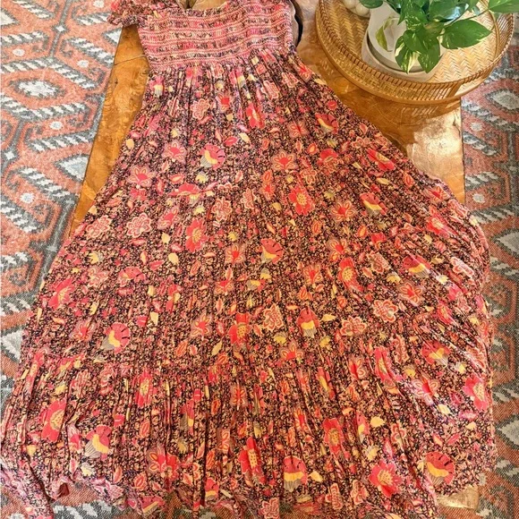 Free People Getaway Red Floral Print Pleated Tiered Maxi Dress - Picture 4 of 4